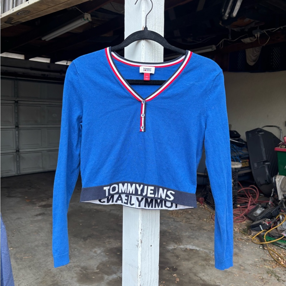 Tommy Hilfiger Blue Cardigan with Red and White Trim